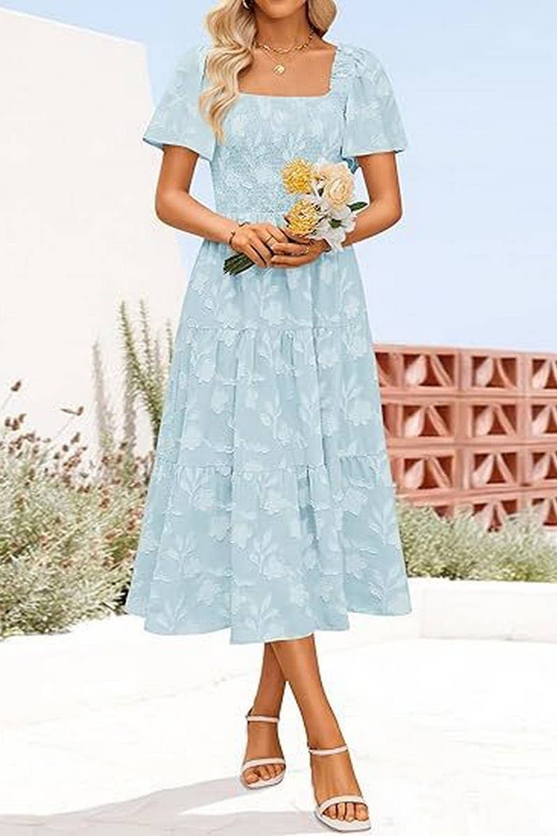 CWDMD6367_SQUARE NECK BOHEMIAN FLORAL MIDI DRESS