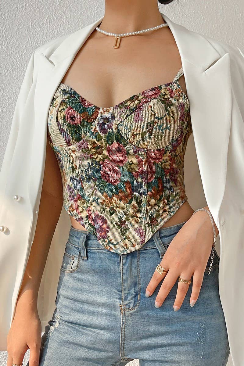 CWTTK0743_VINTAGE FLORAL PRINT HERRINGBONE CAMISOLE
