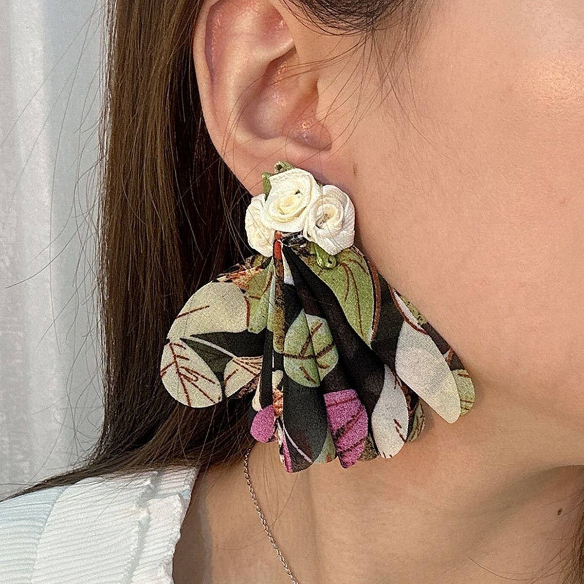 Boho Handmade Floral Earrings Leopard Print Fabric_CWMM6176