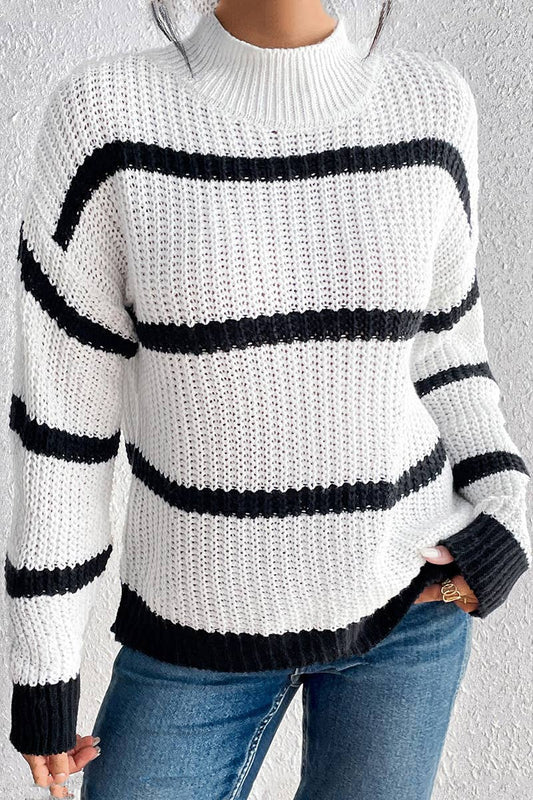 CWOSWL1164_Turtle Neck Long Sleeve Pullover Striped Sweater