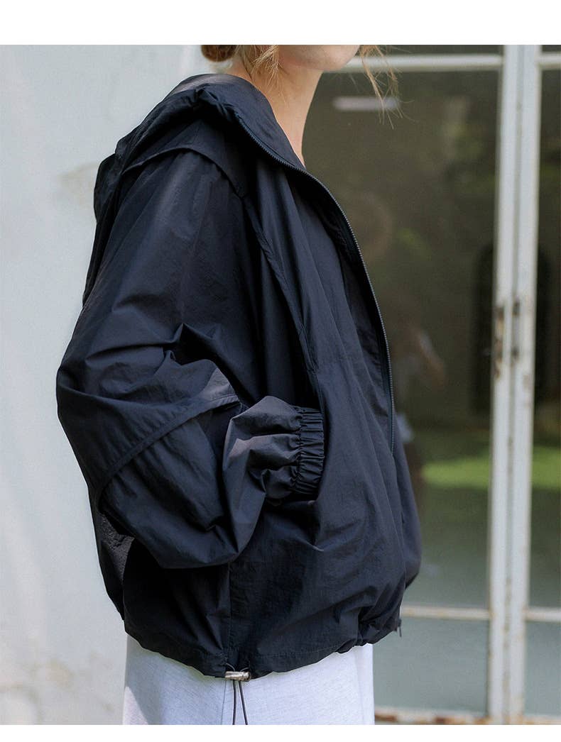 Breathable drawstring hooded sunscreen coat