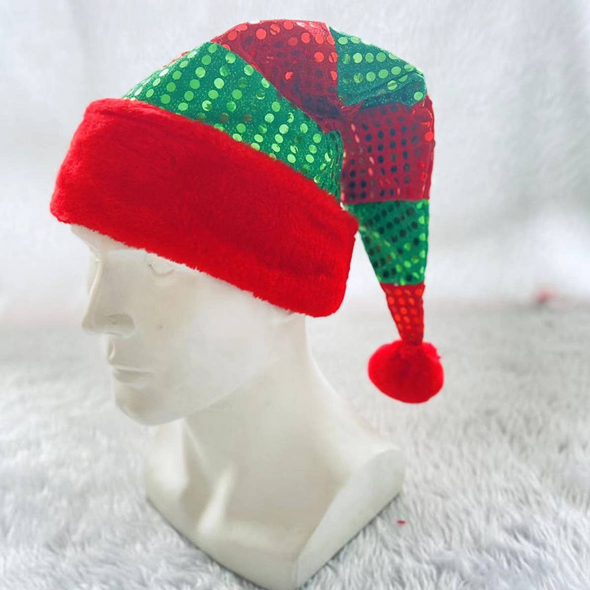 CWAH4082_CHRISTMAS RED AND GREEN SEQUINED ELF HAT