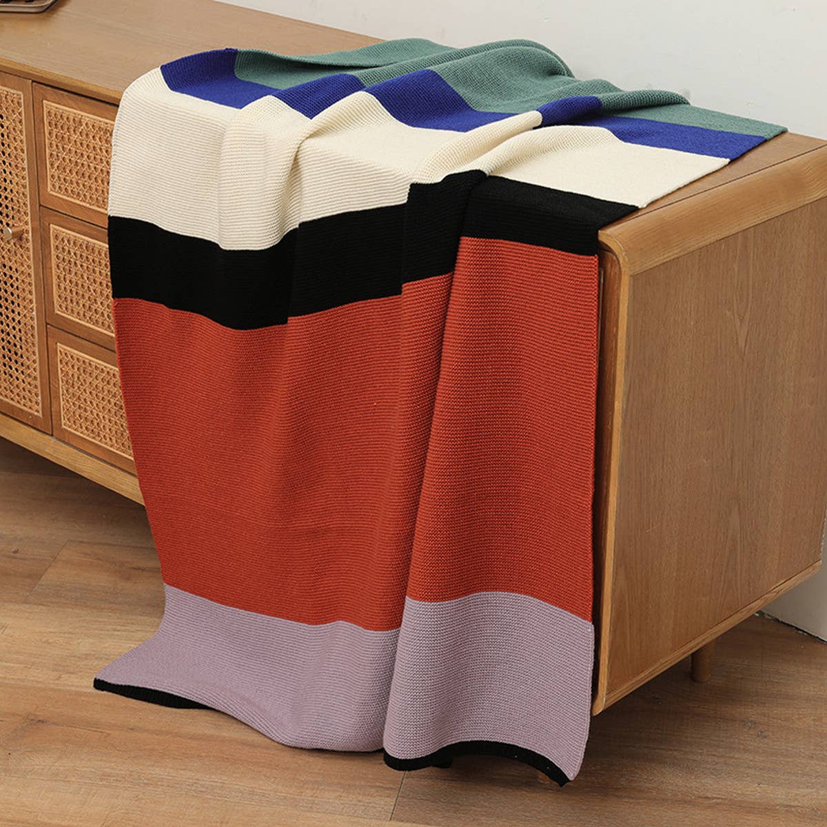 SIMPLE COLOR MATCHING STRIPED KNITTING BLANKET_CWASC0352