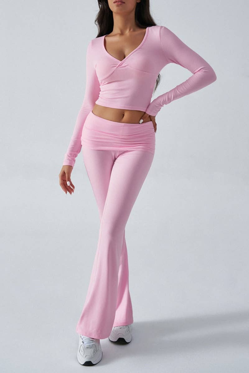 CWSS0769_SLIM-FIT V-NECK LONG SLEEVE TOP SHORT PANT SUIT