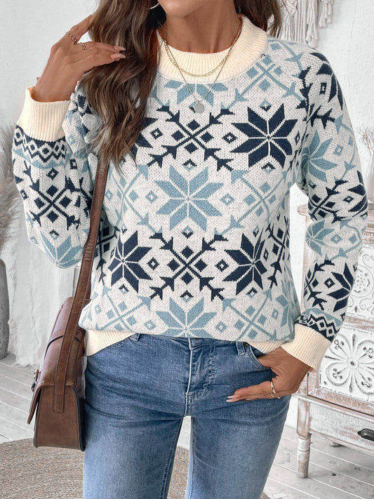 CASUAL FASHION JUMPER DIAMOND JACQUARD SWEATER