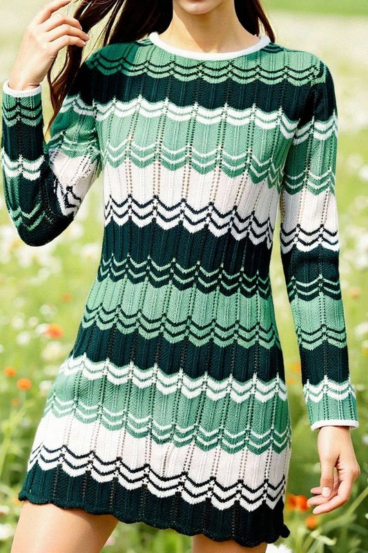 CWDSD10564_COLORBLOCK LOOSE STRIPED SWEATER DRESS