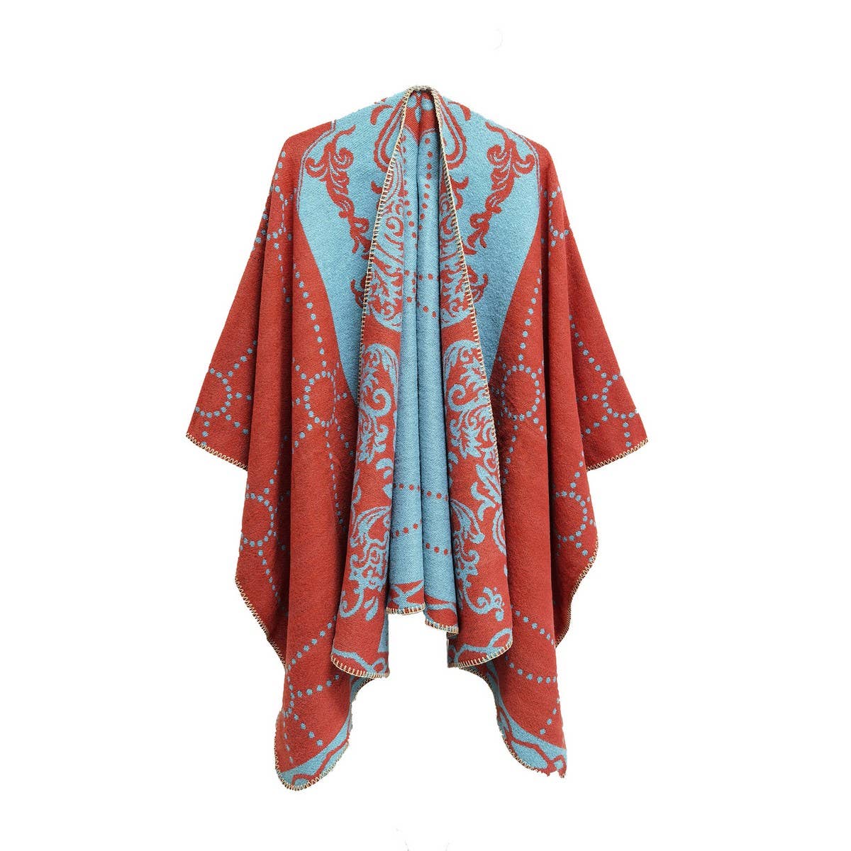 WOMEN COLOR BLOCK SHAWL WRAP OPEN FRONT PONCHO