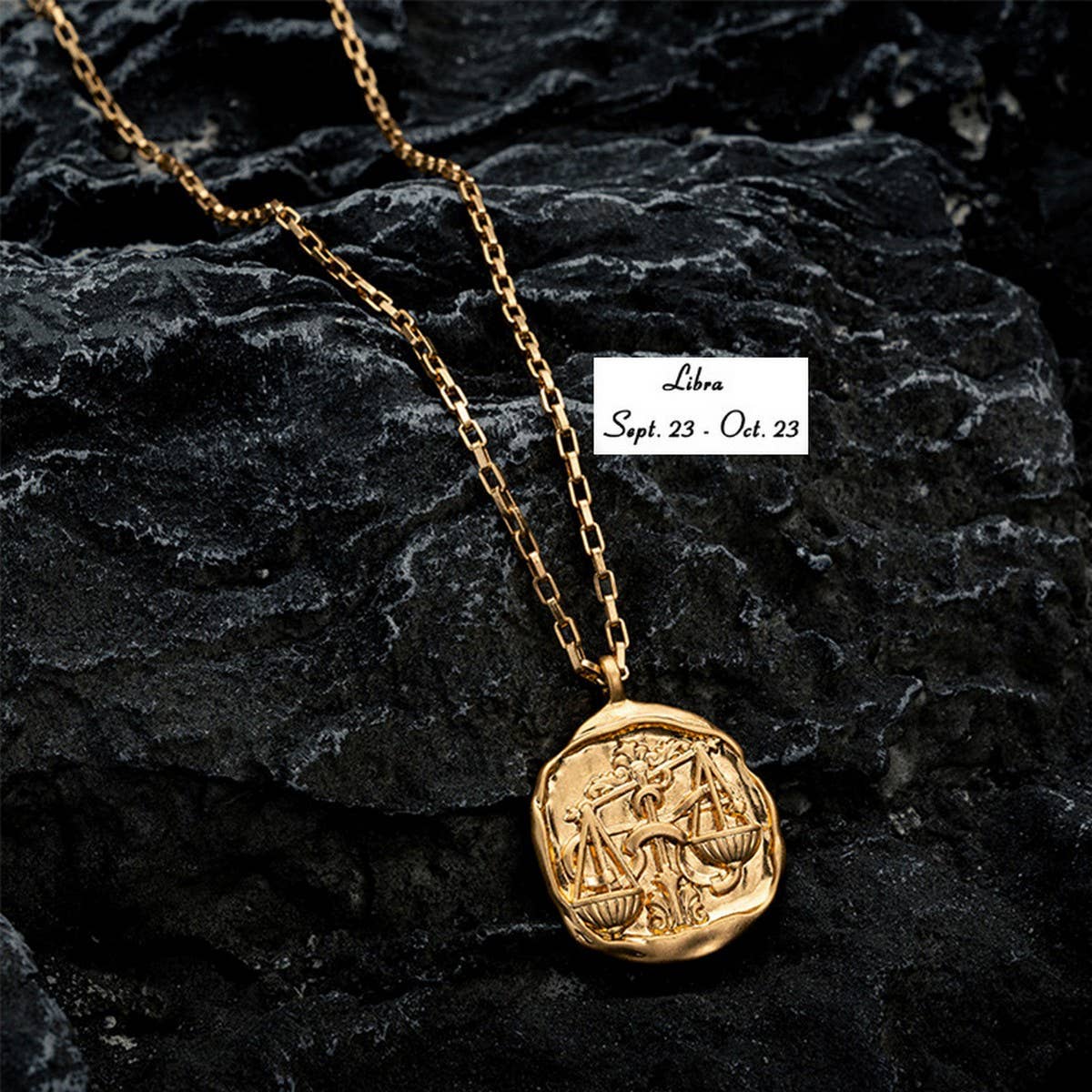 STAINLESS STEEL ZODIAC OVAL PENDANT NECKLACE_CWMM3761