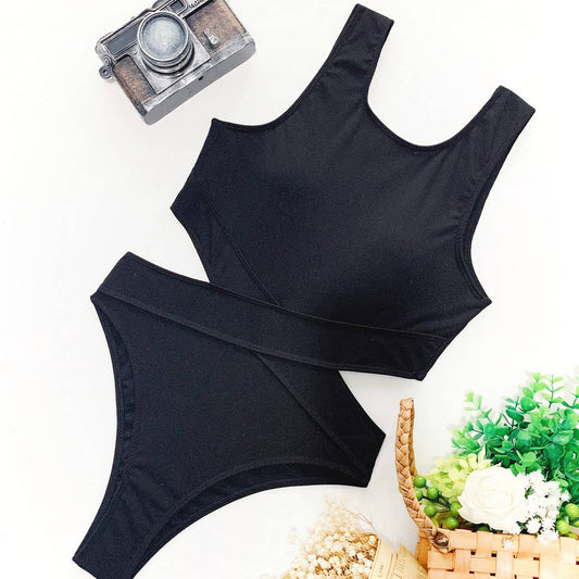 WOMEN SOLID COLOR SLIM ONE-PIECE SWIMSUIT