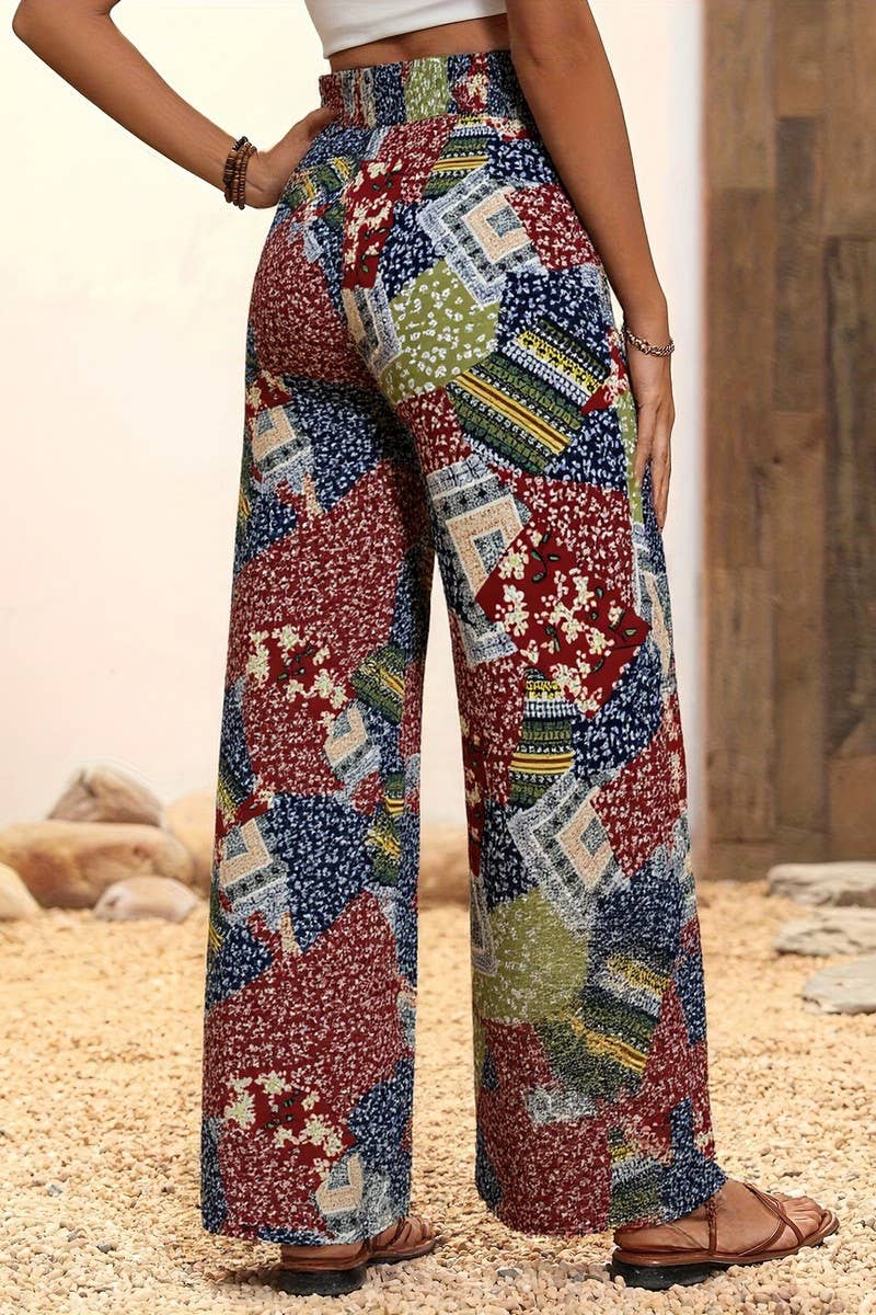 CWBLP2072_HIGH WAIST FLORAL FLARED DRAPED SUMMER PANTS