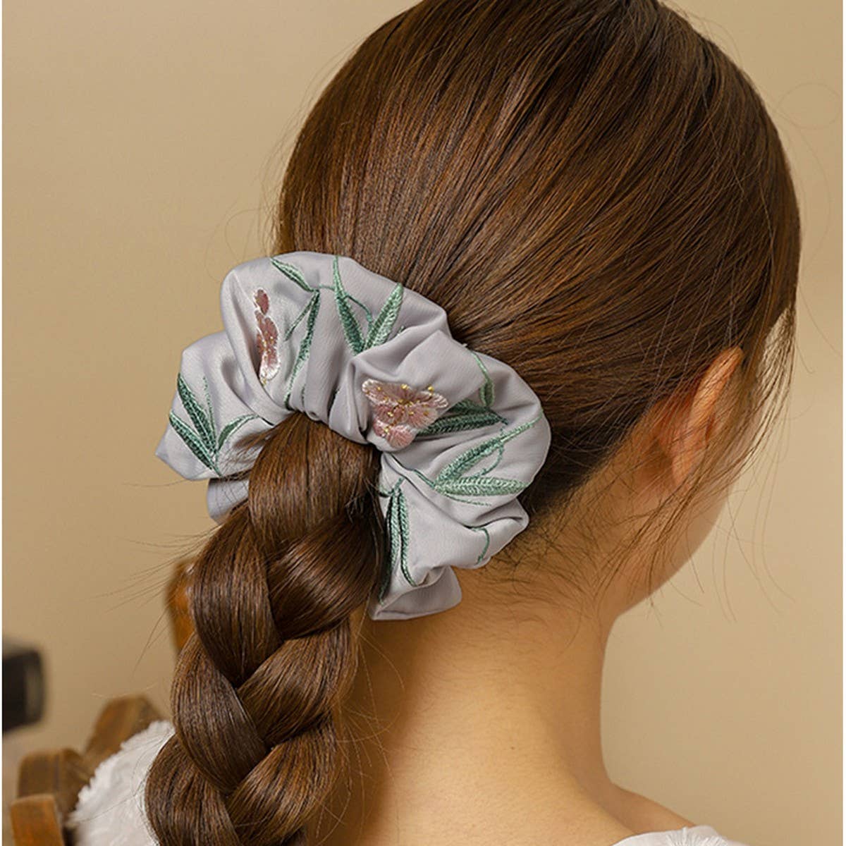 Oleander Embroidered Hair Tie for Hanfu & Qipao_CWAHA5410
