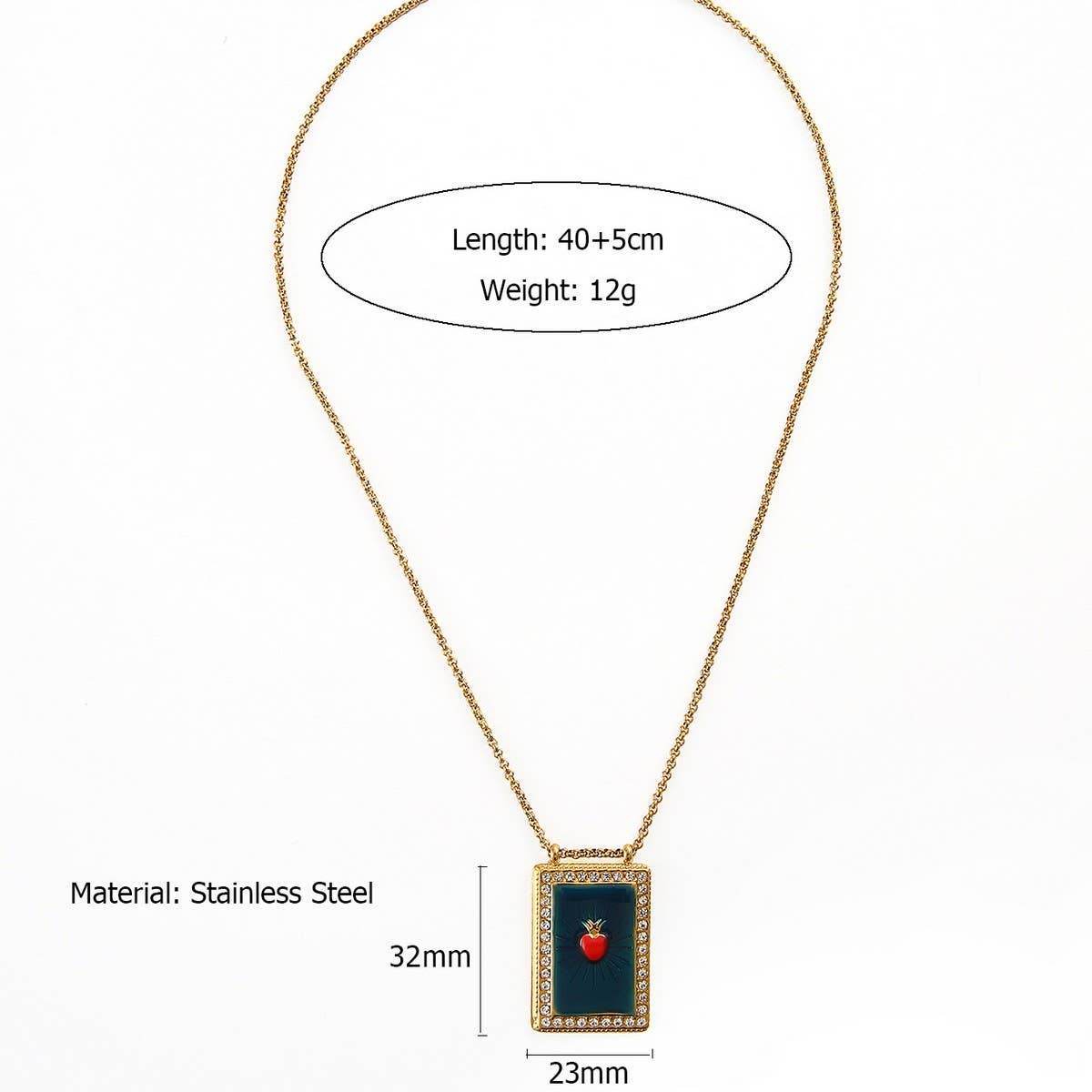 Vintage Steel Square Evil Eye Pendant Necklace