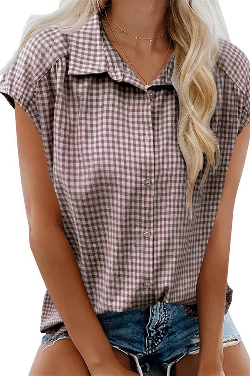 CWTBLSL0962_CASUAL PLAID BUTTON DOWN SHORT SLEEVE SHIRT