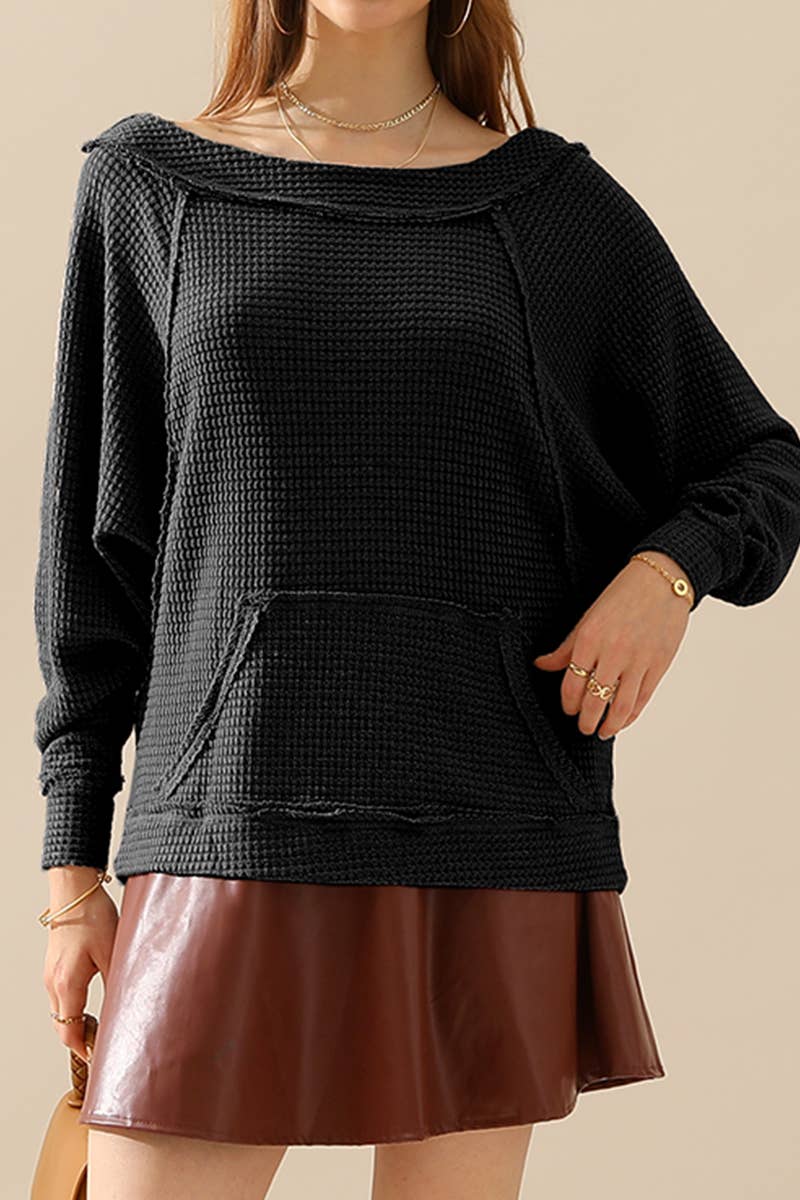 CWTTL1098_BOAT NECK PULLOVER SWEATER POCKETED KNIT TOP