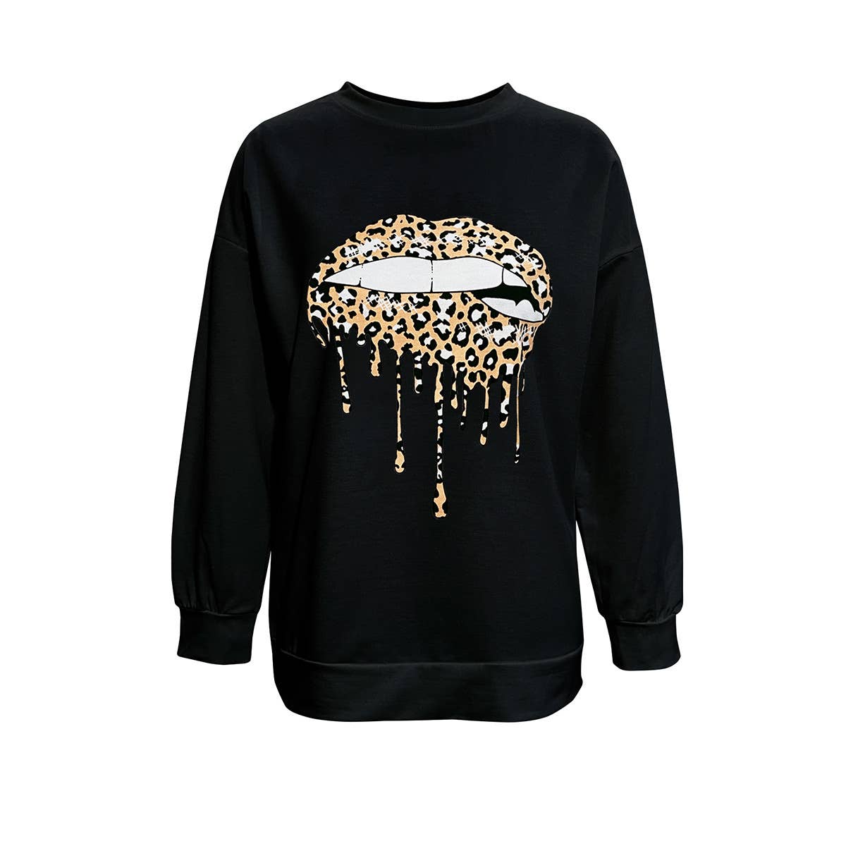 CREW-NECK LIP PRINT LONG-SLEEVED BAGGY HOODIE