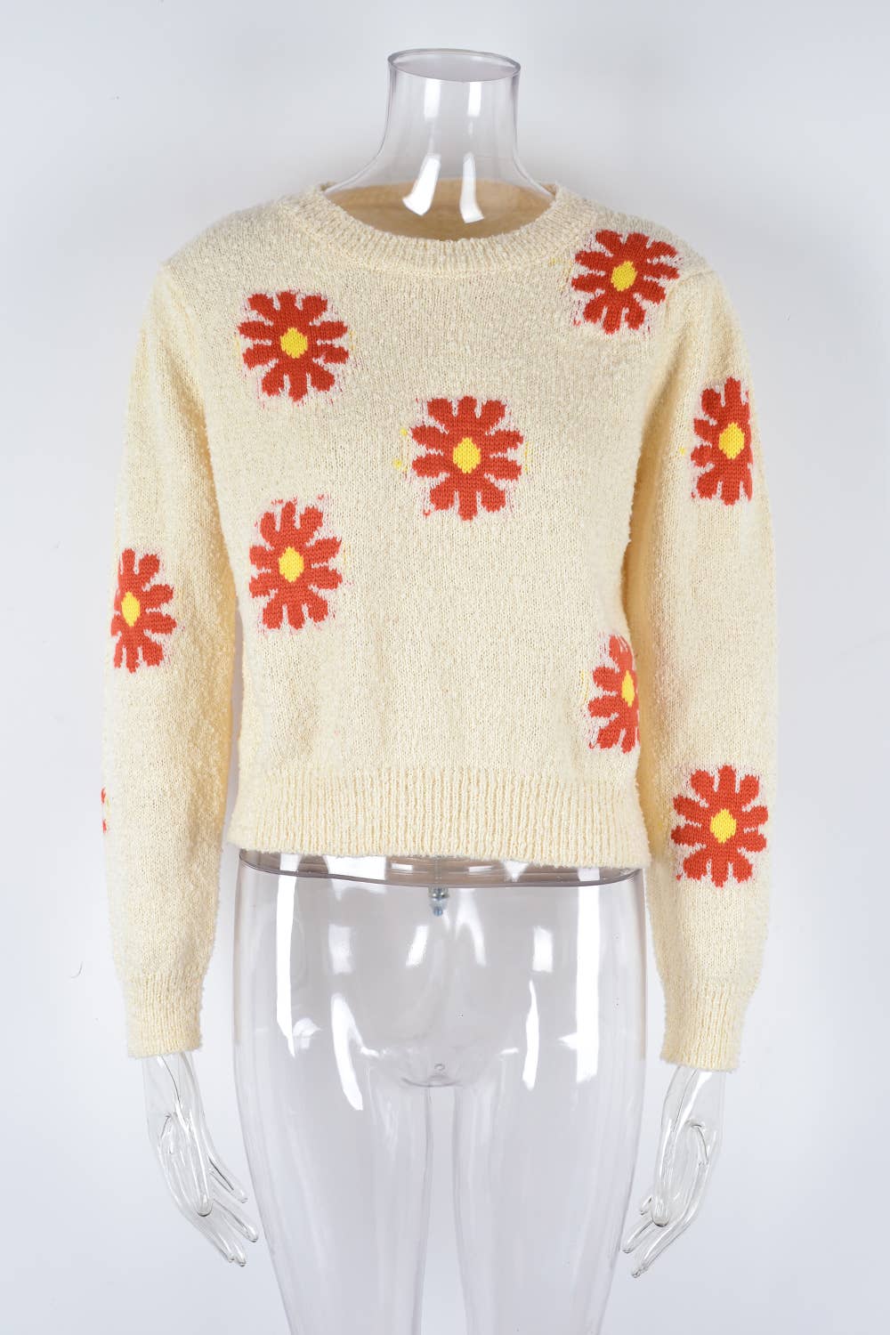 DAISIES ROUND NECK FLOWER KNIT FASHION SWEATER