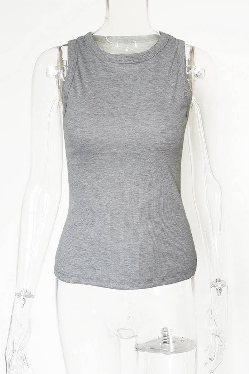 CWTTK0838_SOLID COLOR CREW NECK KNIT RIBBED VEST TOP