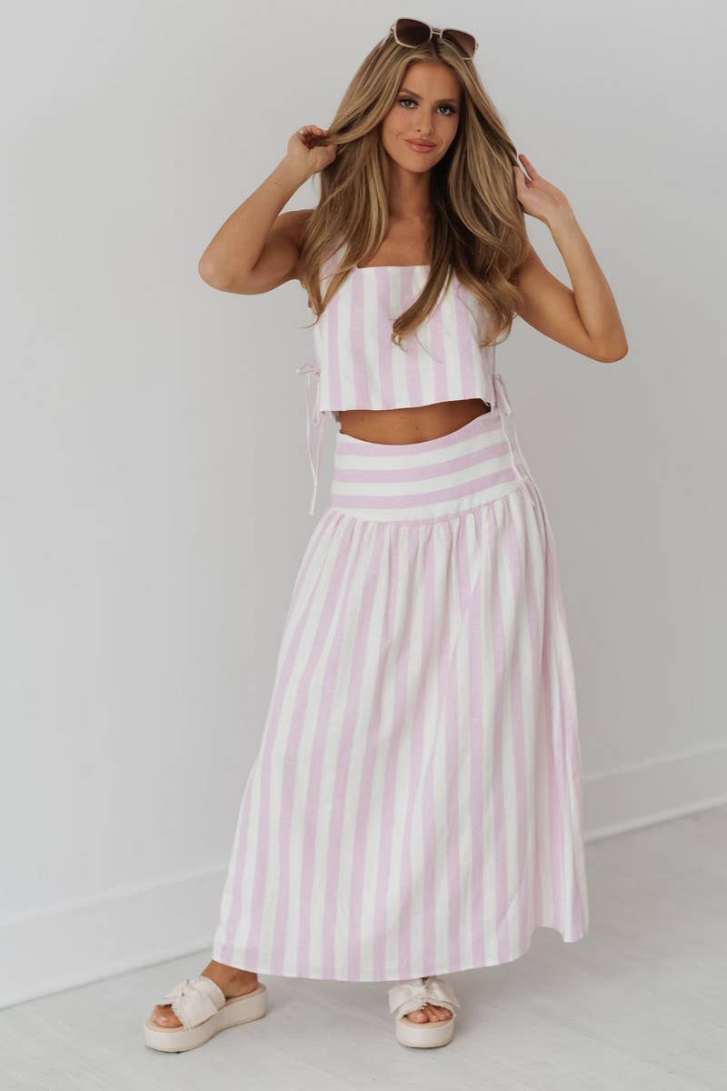 CWSTB2049_STRIPED MIDI A-LINE VACATION SKIRT SET