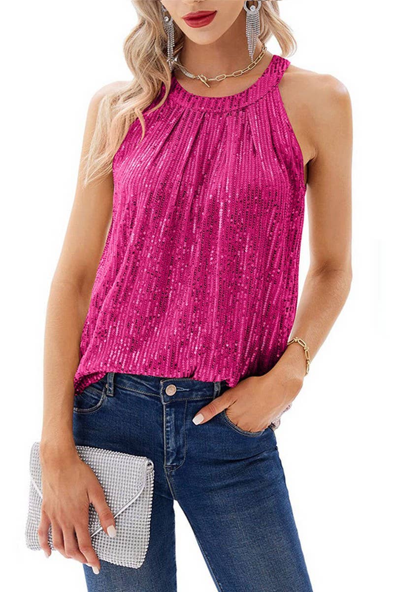 CWTTK0724_SOLID SEQUINED CAMISOLE PARTY TANK TOP