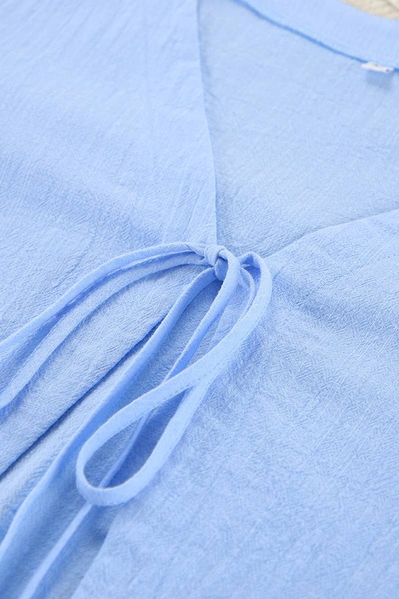 CWSPJ0327_CARDIGAN TIE LONG SLEEVE SHORTS PAJAMA SET