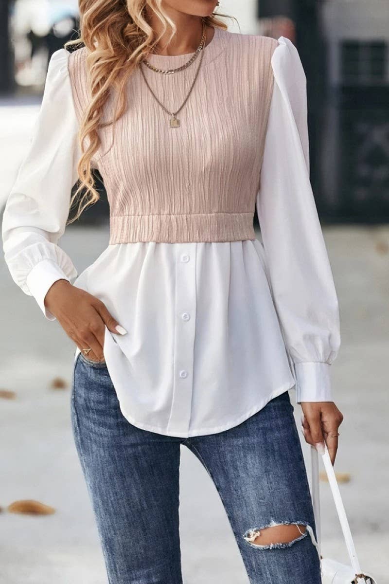 CWTBLL1423_ROUND NECK WAVY STRIPED TOP