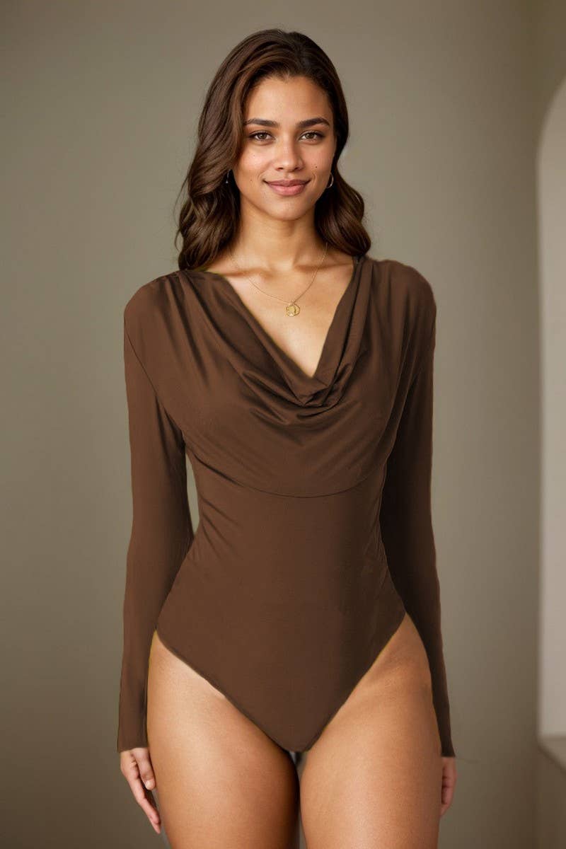 CWSBSL0158_SEXY RUCHED SCOOP NECK SLIM FIT BODYSUIT