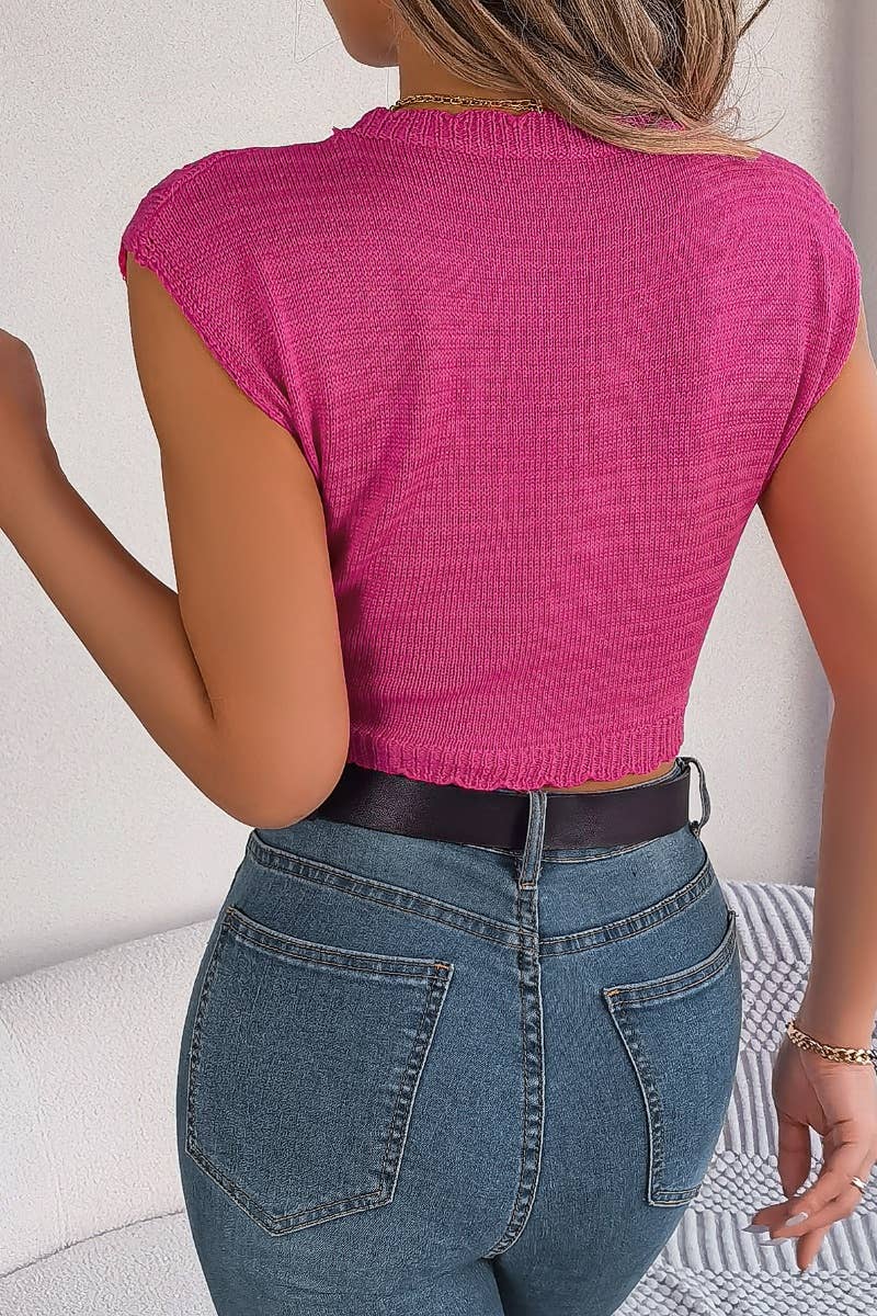 CWOV0296_SUMMER KNIT HEART HOLLOW CROP VEST TOP