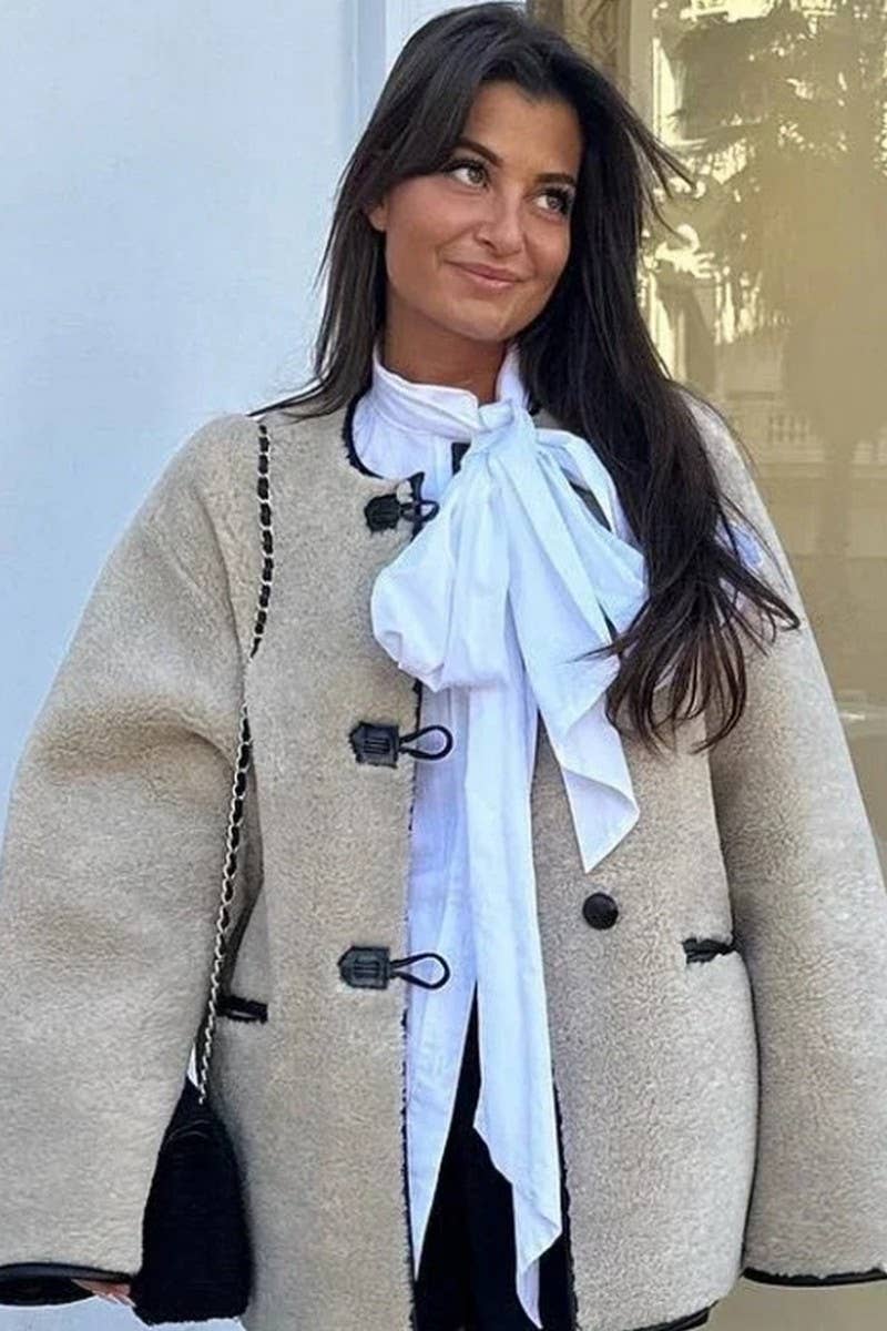 CWOCO1070_SINGLE BREASTED CREWNECK FUR-PROOF JACKET