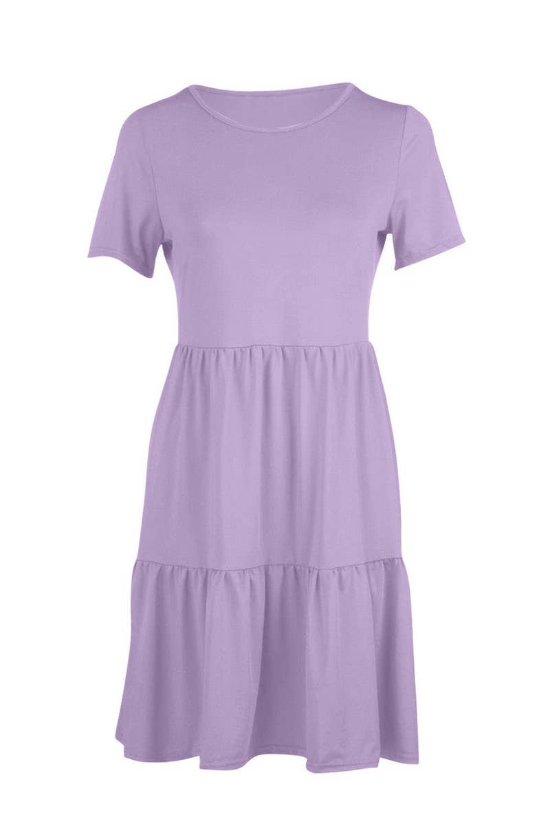 CWDSD8922_ROUND NECK SOLID COLOR CASUAL STITCHING DRESS