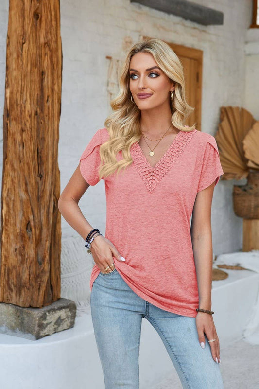 CWTBLS1106_V-NECK SOLID COLOR CASUAL TOP