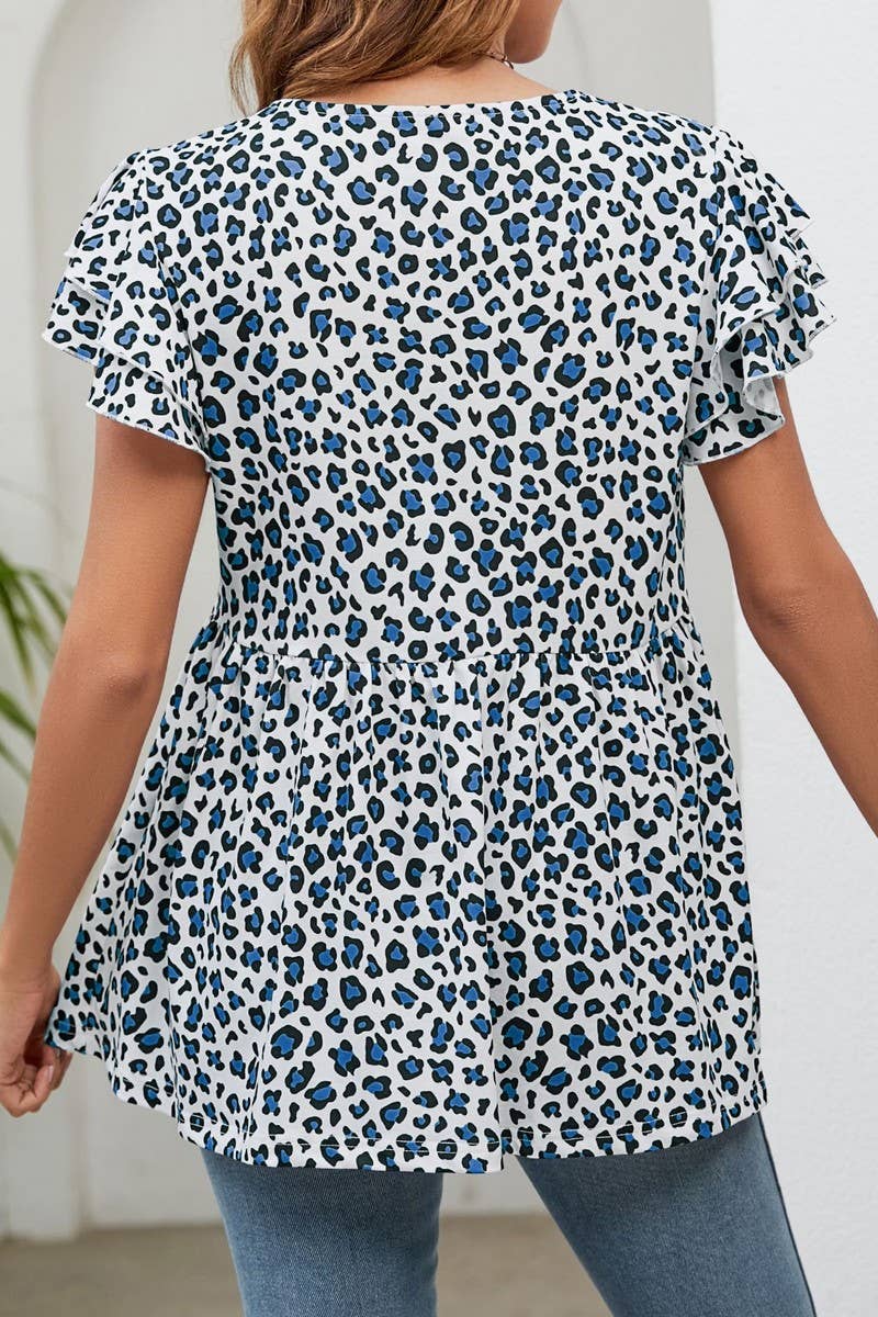 CWTBLS0345_V-Neck Short Sleeve Print Top