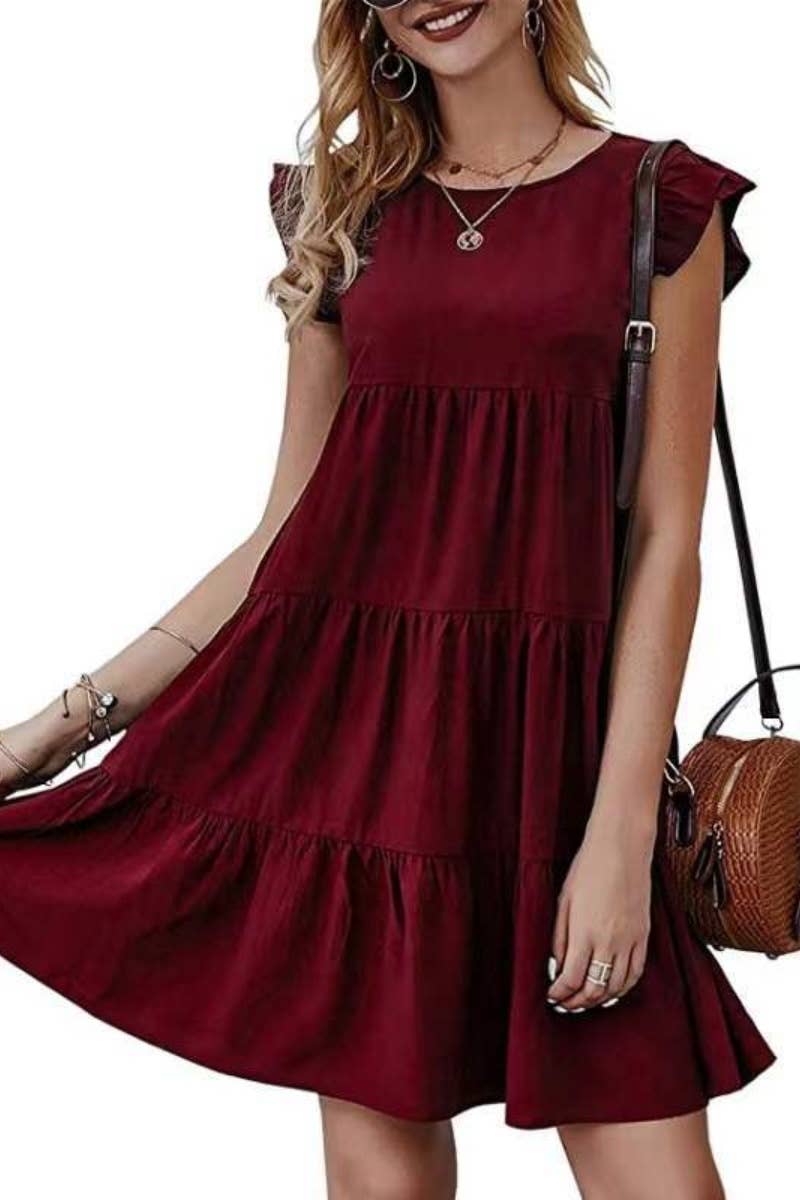 CWDSD4891_SUMMER CREW-NECK SHORT-SLEEVED CAKE DRESS