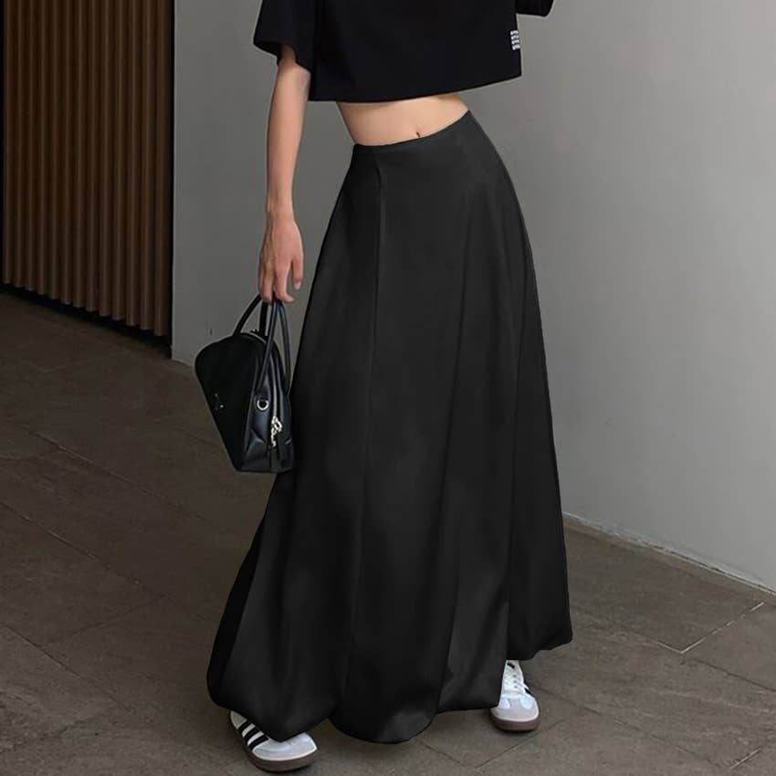 Elegant satin solid color tulip midi skirt