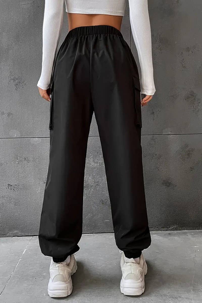 CWBLP2077_ELASTIC WAIST DRAWSTRING STRAIGHT JOGGER PANTS