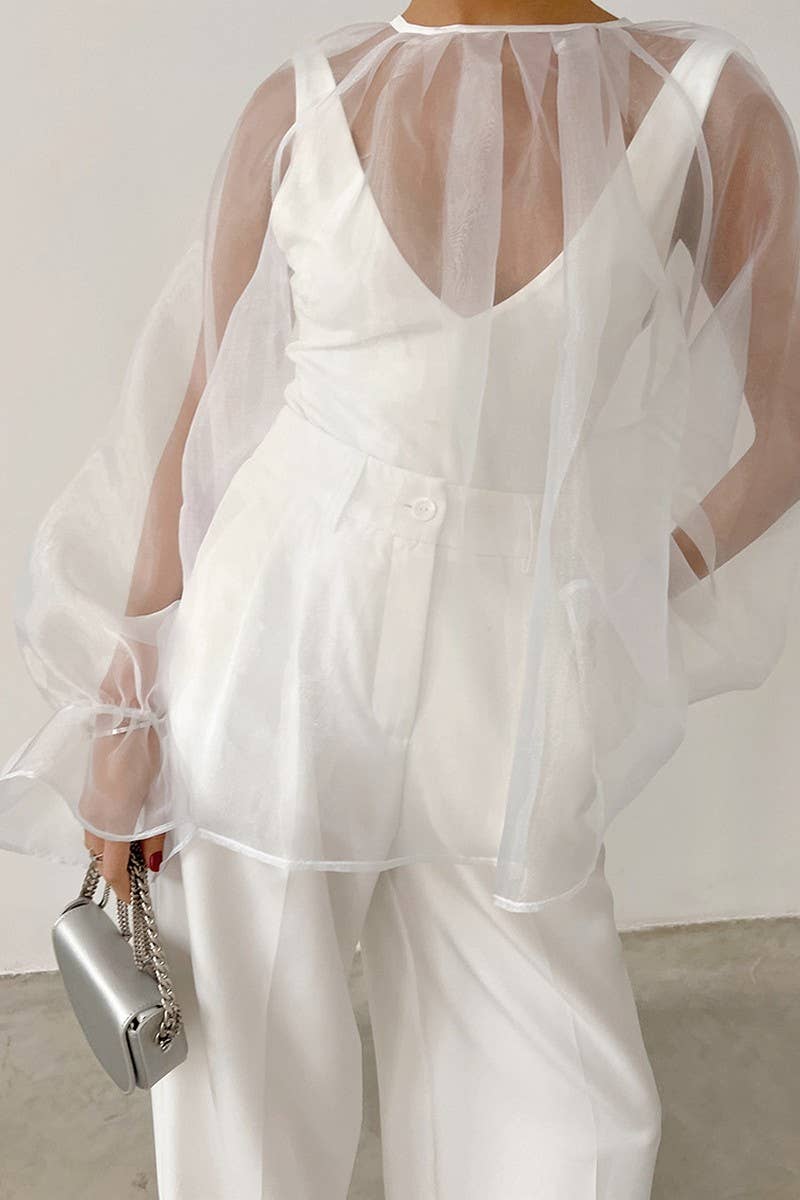 CWTBLL541_BLACK MESH SEE-THROUGH LONG-SLEEVED SHIRT BLOUSE