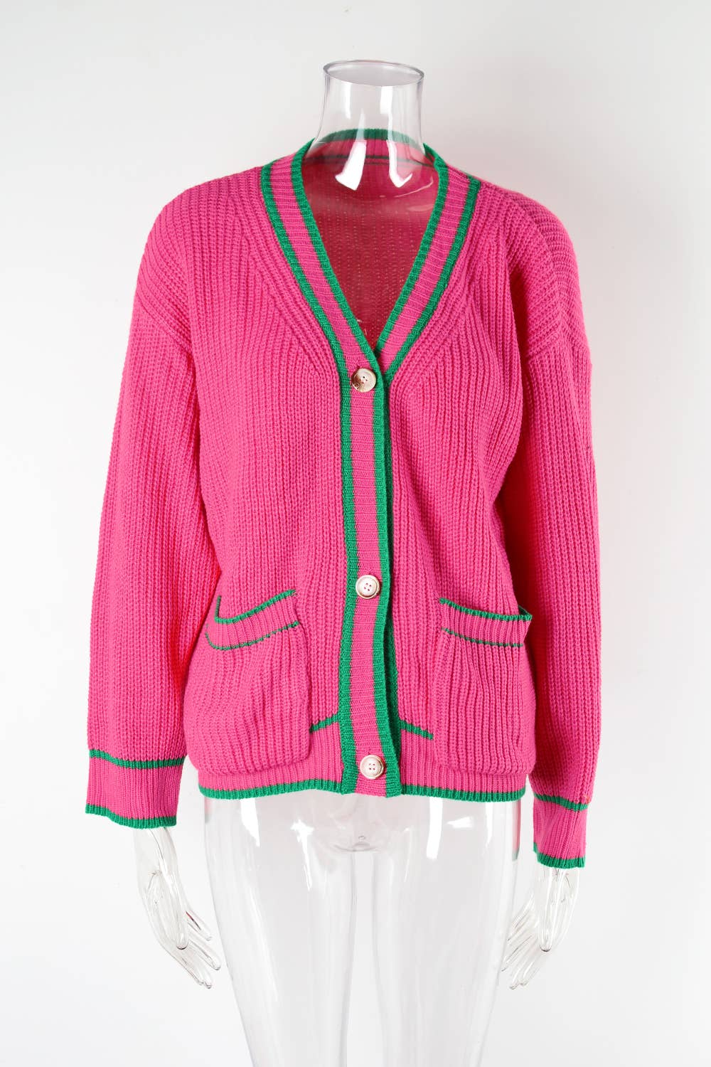 COLOR MATCHING POCKET COAT V-NECK SWEATER LADY