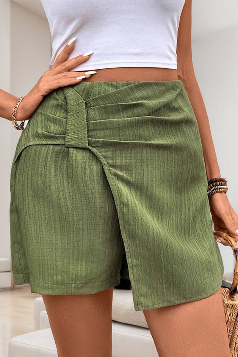 CWBSP0427_SOLID COLOR HIGH WAIST TEXTURED CULOTTES