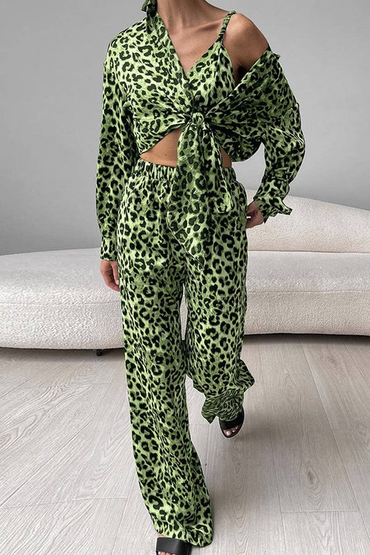 CWSPJ0397_LEOPARD PRINT LOOSE PAJAMAS THREE-PIECE HOME