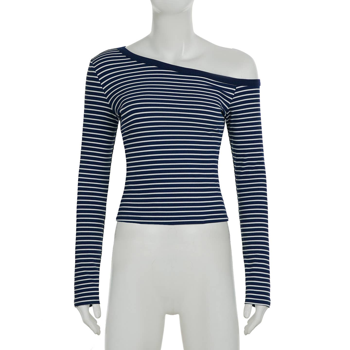 Color-blocking striped fitted long-sleeved Top