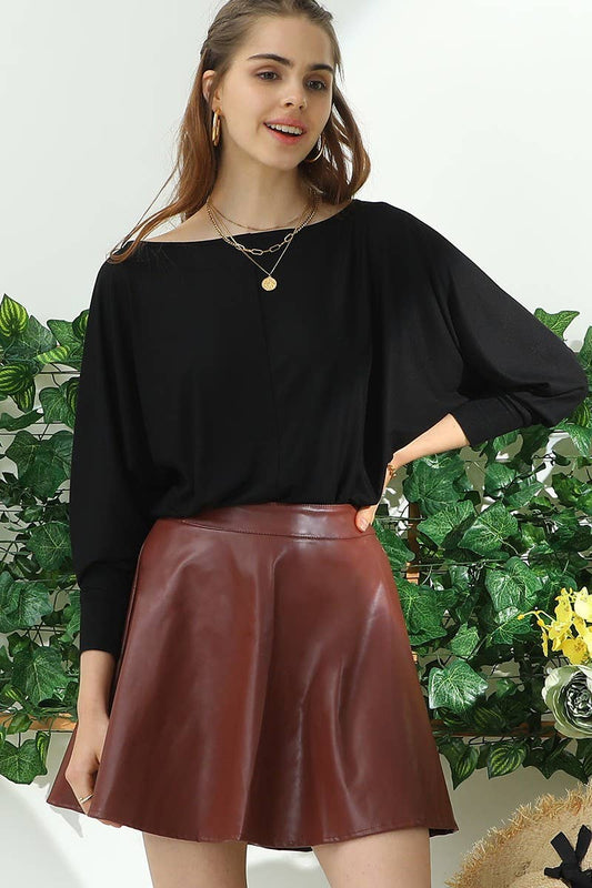 CWBSS113_FAUX LEATHER CIRCLE SKIRT WITH BACK ZIPPER