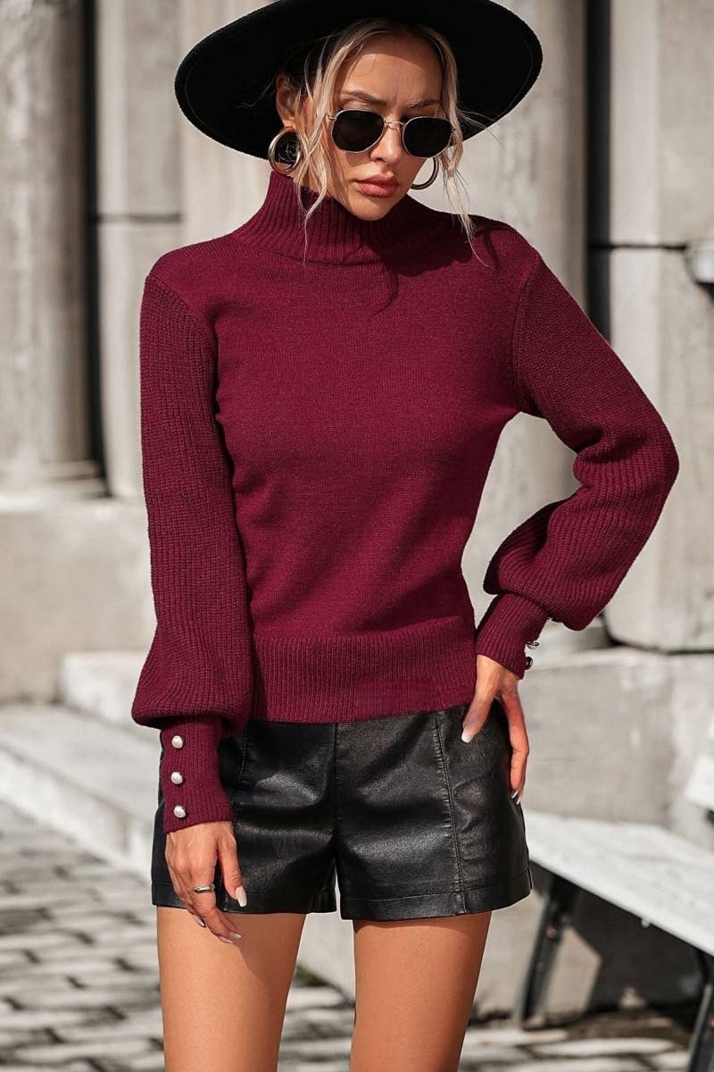 CWOSWL605_Turtle Neck Long Sleeve With Botton Sweater