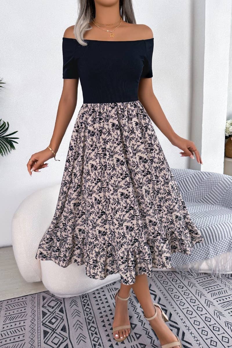 CWDMD2680_CASUAL OFF-THE-SHOULDER PEPLUM MID-LENGTH DRESS