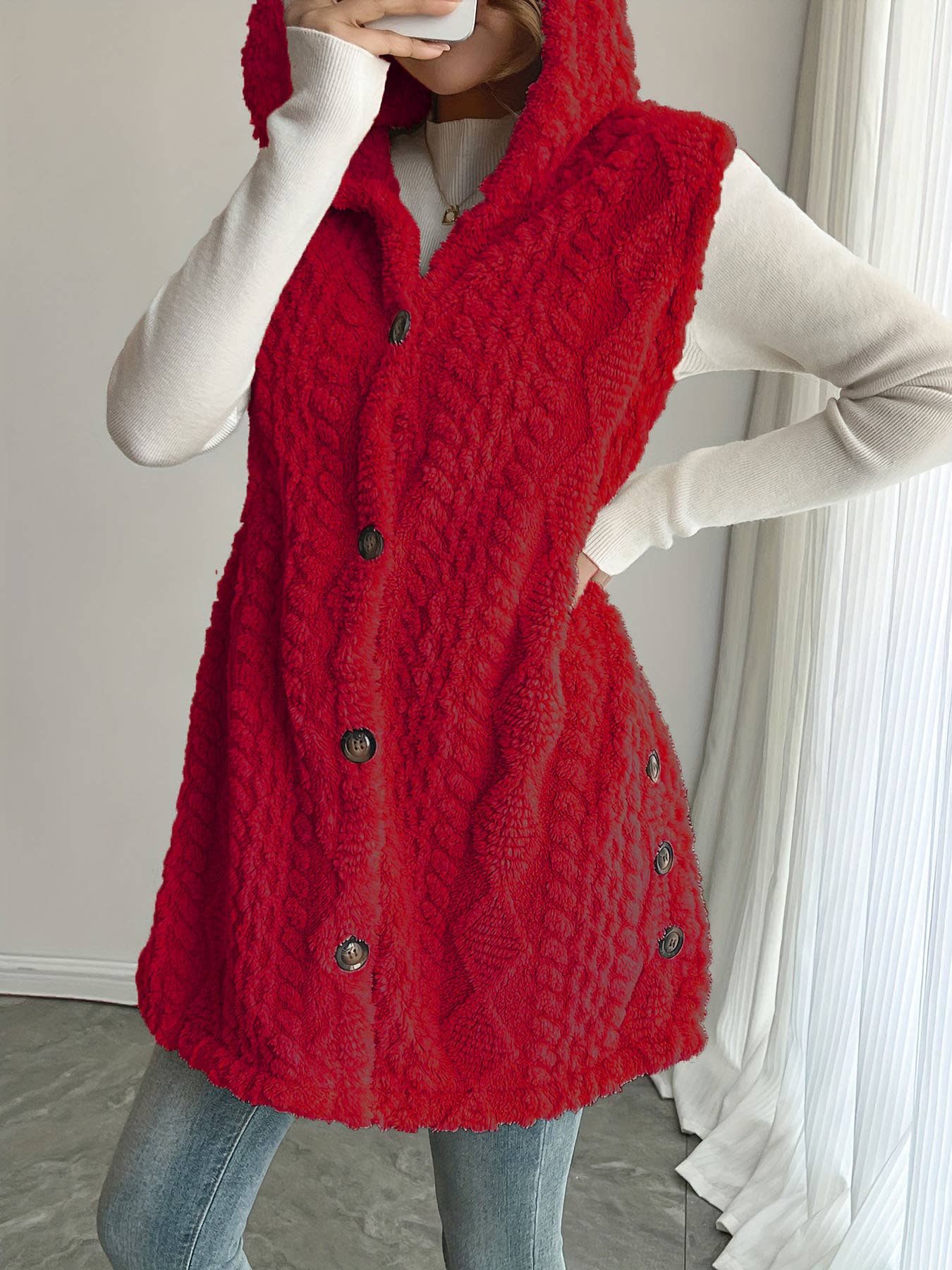 Double-sided plush single-breasted cardigan