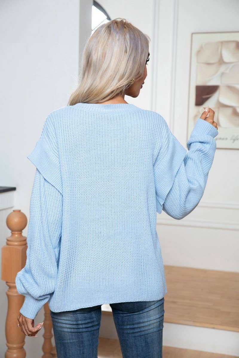 CWOSWL3895_OFF-SHOULDER LONG-SLEEVED LOOSE KNIT SWEATER