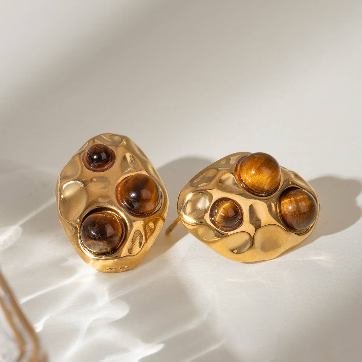 LUXURY STAINLESS STEEL NATURAL STONE EARRINGS