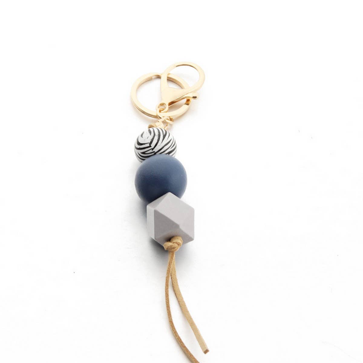 Leopard Wood Bead Keychain with Mini Tassel