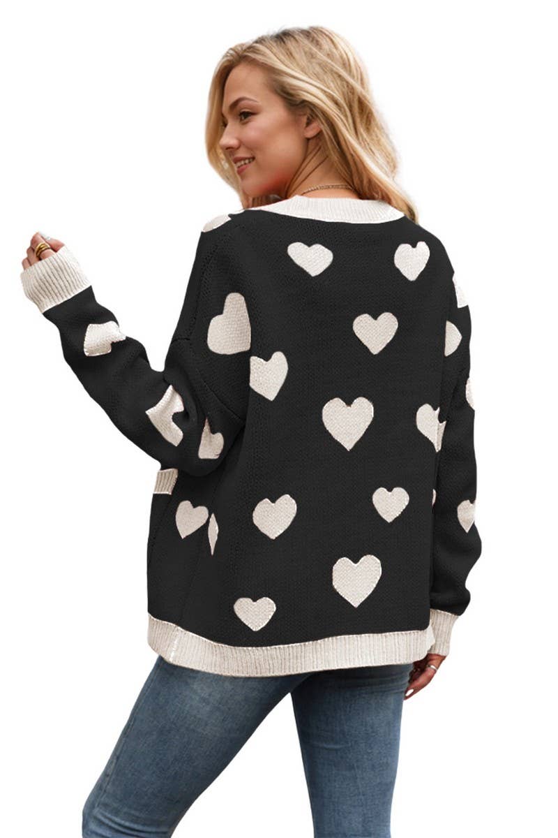 CWOCAS0054_VALENTINE'S DAY HEART V-NECK KNIT CARDIGAN