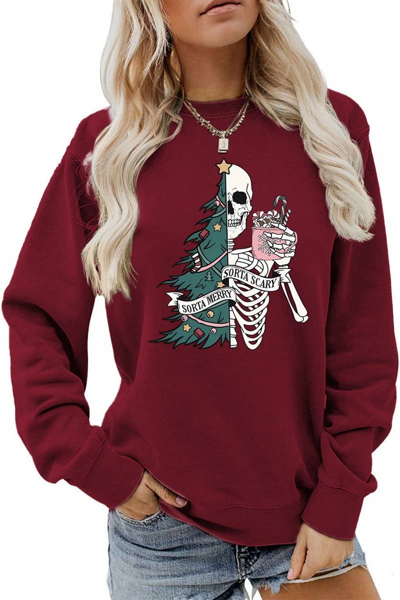 CWTBLL01328_PRINTED LOOSE PULLOVER CHRISTMAS SWEATSHIRT