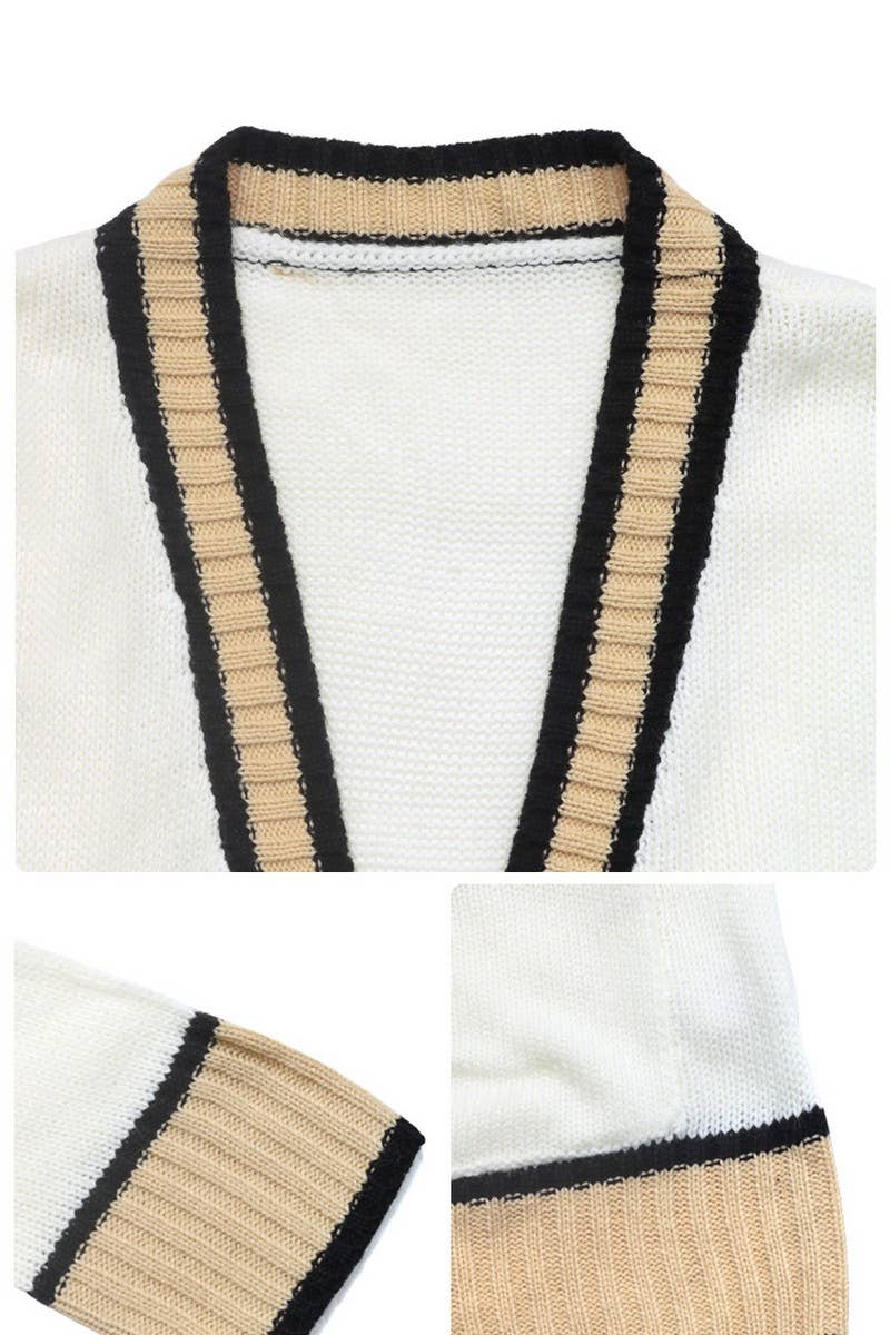 CWOCAL00587_LOOSE V-NECK COLORBLOCK CARDIGAN SWEATER