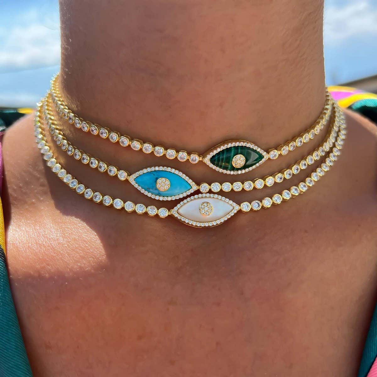 FASHIONABLE DEVIL'S EYE ZIRCON CLAVICLE NECKLACE